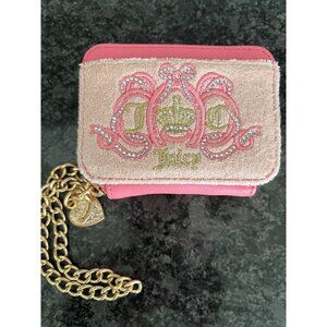 Juicy Couture Pink Terrycloth Mini Wallet W/ Embroidered Logo Chain Heart Charm